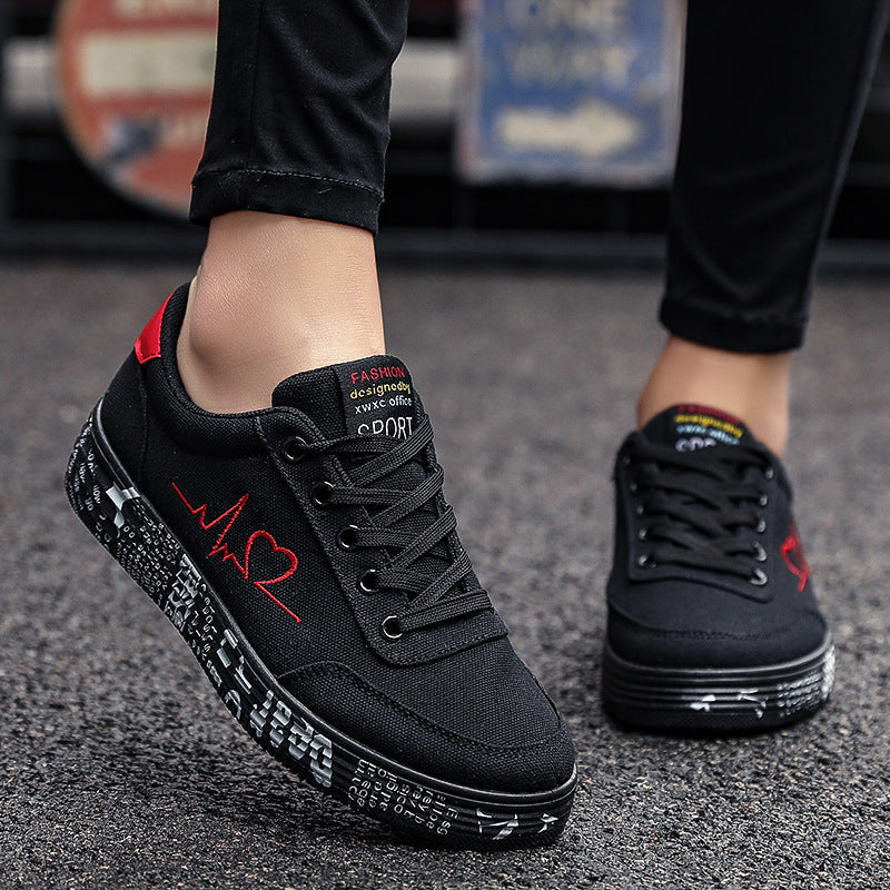Damen nan Canvas-Sneaker mit dekorativer Print-Plateausohle und Herzlinien-Stickerei R&B