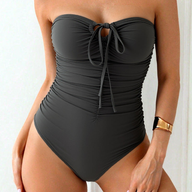 Damen Bandeau-Badeanzug mit Raffung und modischem Schlitz R&B