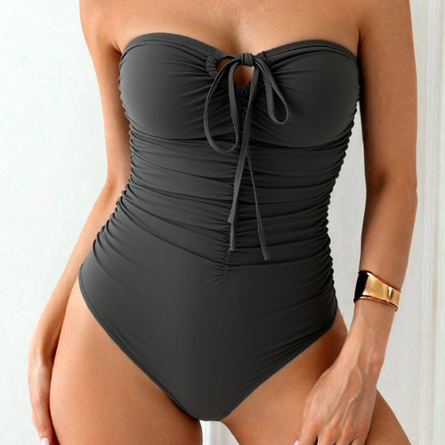 Damen Bandeau-Badeanzug mit Raffung und modischem Schlitz R&B