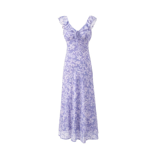 Damen Maxikleid mit romantischem Blumenmuster und raffinierten Rüschendetails R&B