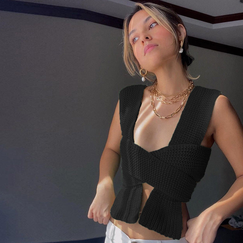 Damen gestricktes Crop-Top mit raffinierten Rückendetails R&B