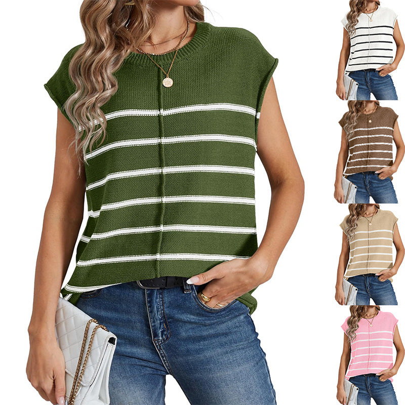 Damen lässiges Stricktop mit modischem Streifenmuster