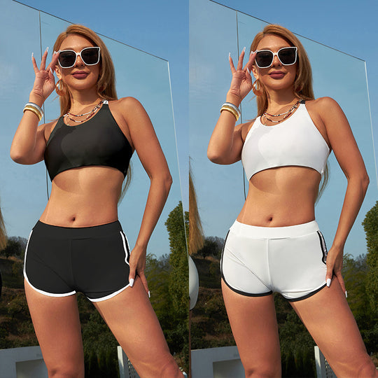 Damen Sportliches Bikini-Set mit hochgeschlossenem Top und bequemen Hosen R&B