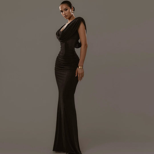 Damen Elegantes Maxikleid mit tiefem V-Ausschnitt und raffinierten Drapierungen R&B