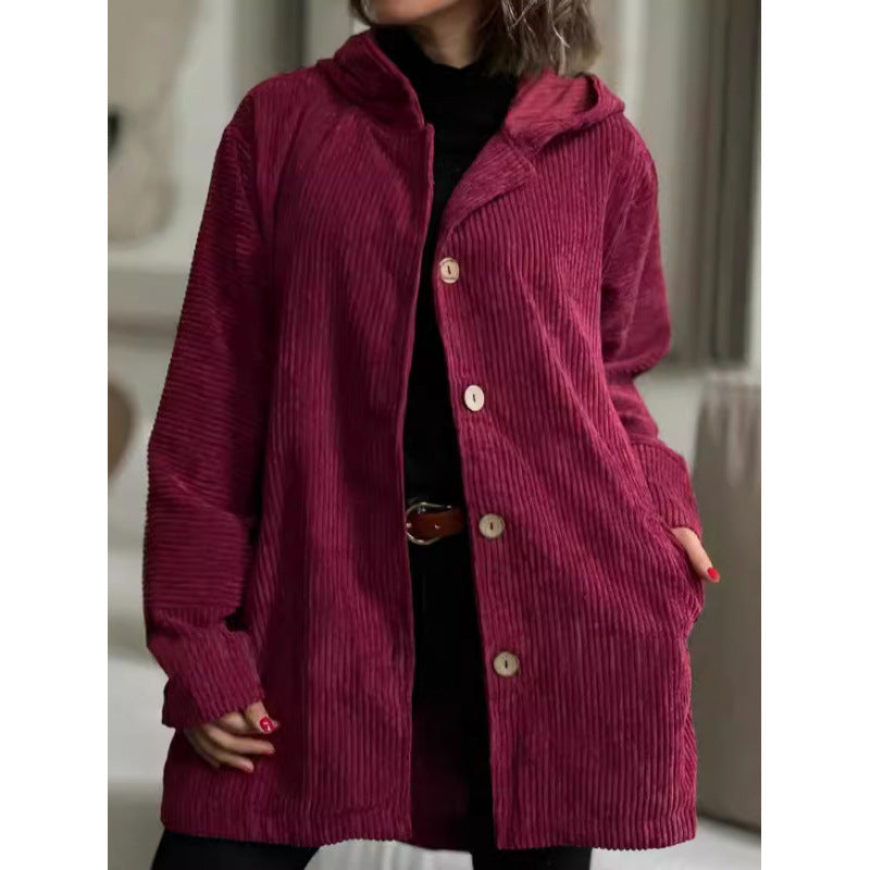 Damen kuschelige Kapuzenjacke aus feinem Cordstoff R&B