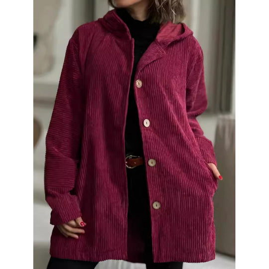Damen kuschelige Kapuzenjacke aus feinem Cordstoff R&B