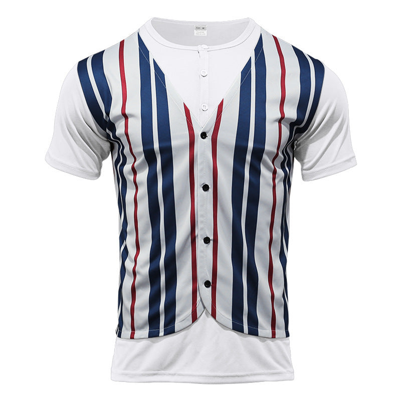 Herren Kurzarm Hemd im Sport-Streifenlook mit Knopfleiste R&B