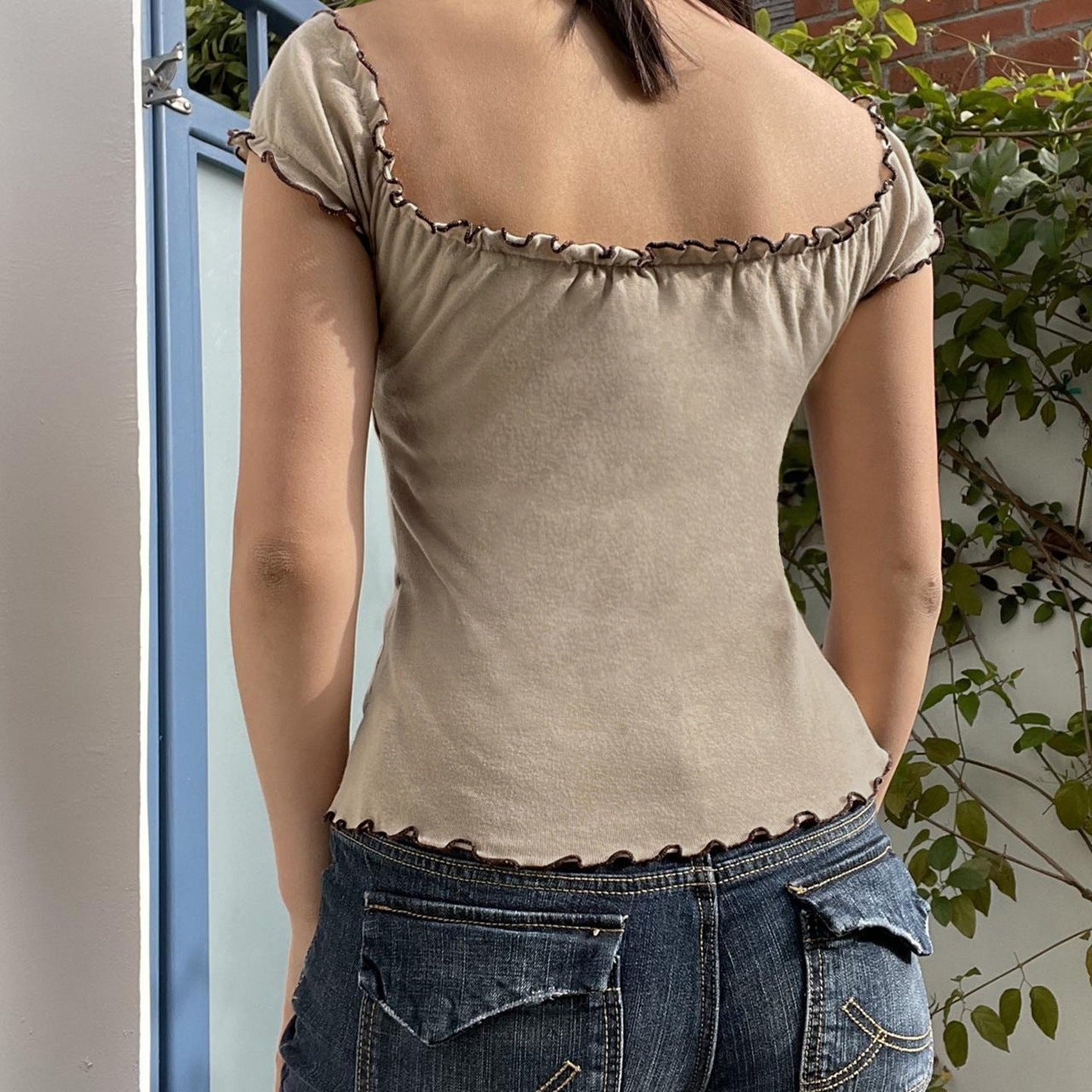 Damen Spitzenhaftes Oberteil mit floralen Details und Rüschensaum R&B
