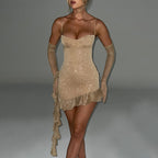 Damen Funkelndes Cocktailkleid mit Rüschendetails und Trägern R&B