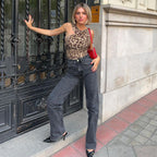 Damen Figurbetontes Bodysuit mit raffinierten Raffungselementen und Animal-Print R&B