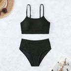 Damen Crop-Top und Hochbund-Bikini-Set R&B