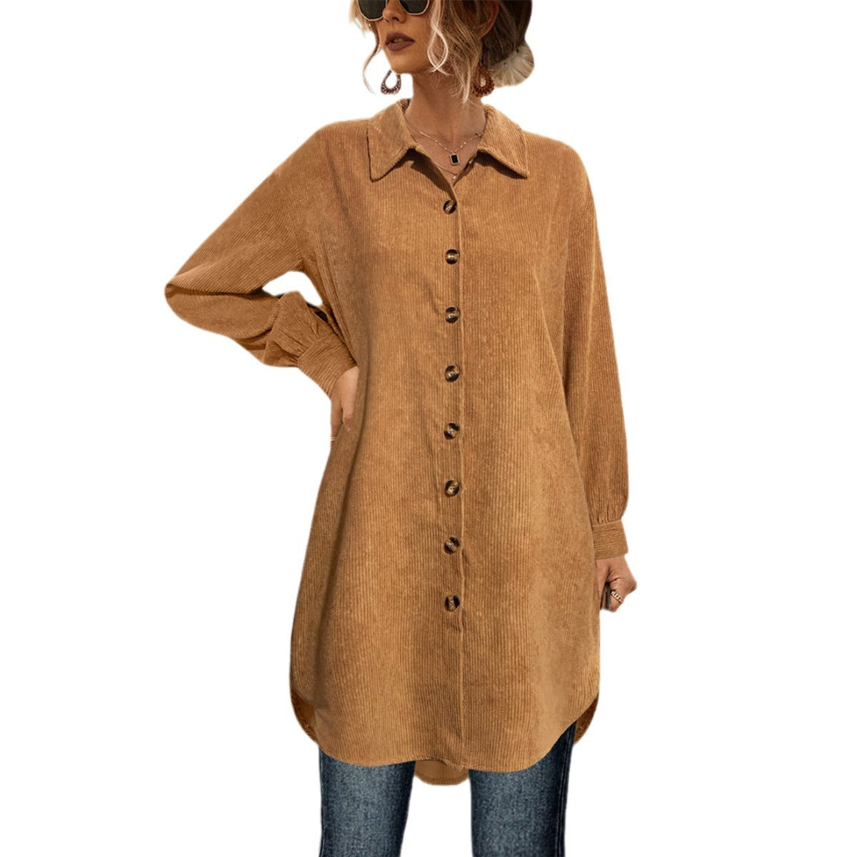 Damen Hemdblusenkleid aus weichem Cordstoff R&B