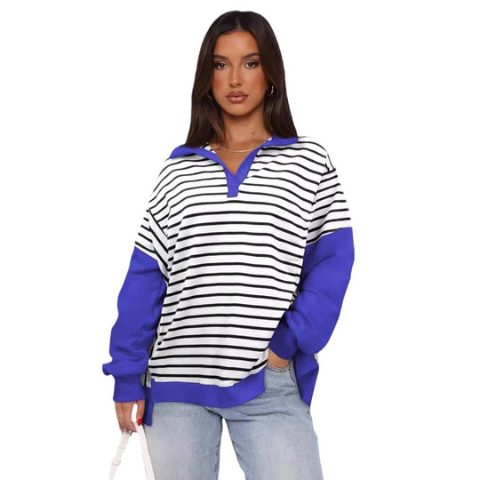 Damen Modischer Pullover mit gestreiftem Design und Kontrastdetails R&B