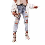 Damen Boyfriend-Jeans mit Destroyed-Details und hohem Komfortbund R&B
