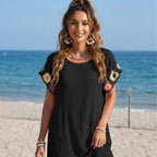 Damen luftiger Strandüberwurf mit gehäkelten Ärmeln R&B