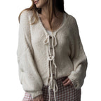 Damen Kuscheliger Strickcardigan mit großzügigem Schnitt und dekorativen Kordeln R&B