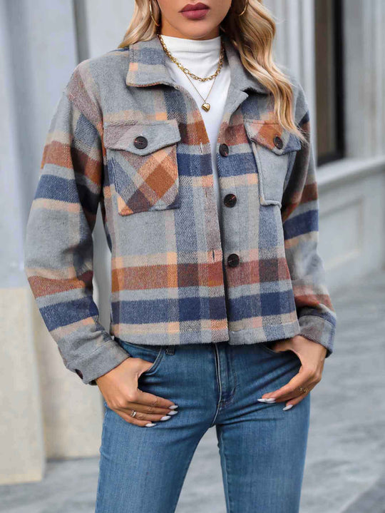 Damen Karierte Flanelljacke mit Taschen R&B