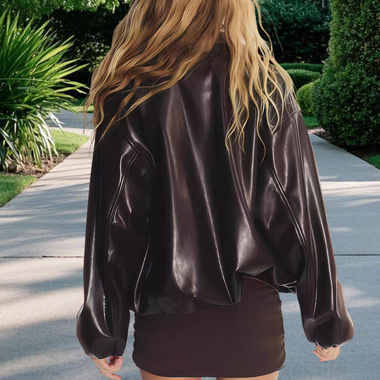 Damen Oversized Kunstlederjacke R&B