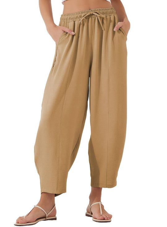 Damen Bequeme, weit geschnittene Sommerhose mit elastischem Bund und seitlichen Taschen R&B