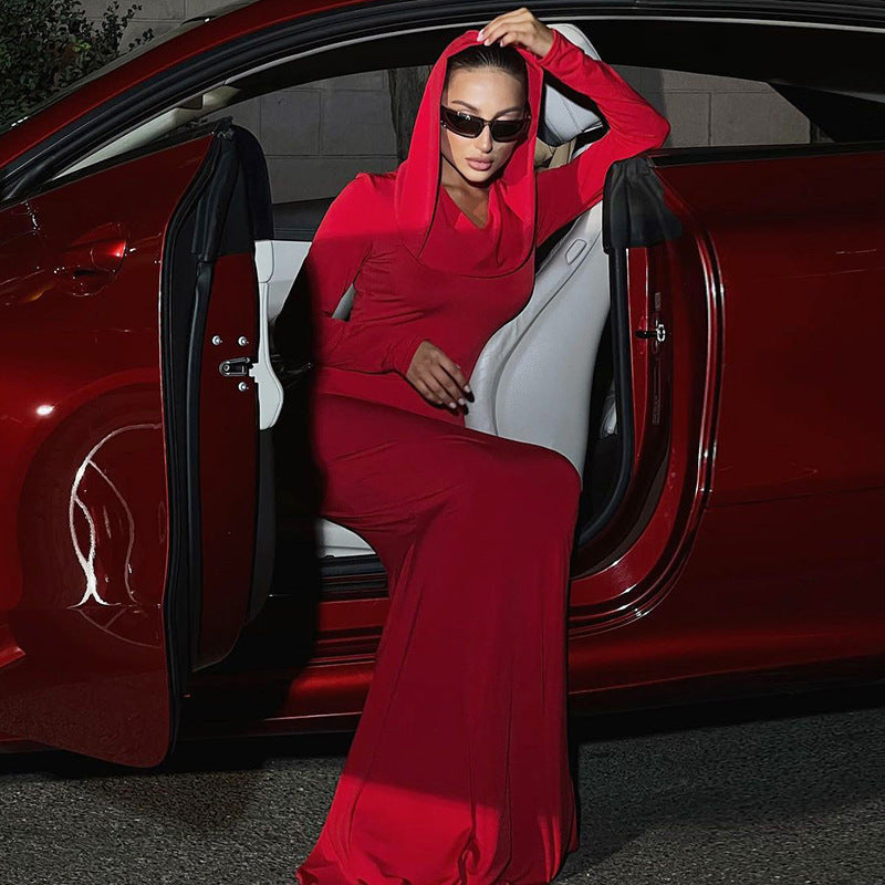 Damen elegantes Abendkleid mit Kapuze und figurbetonter Silhouette R&B