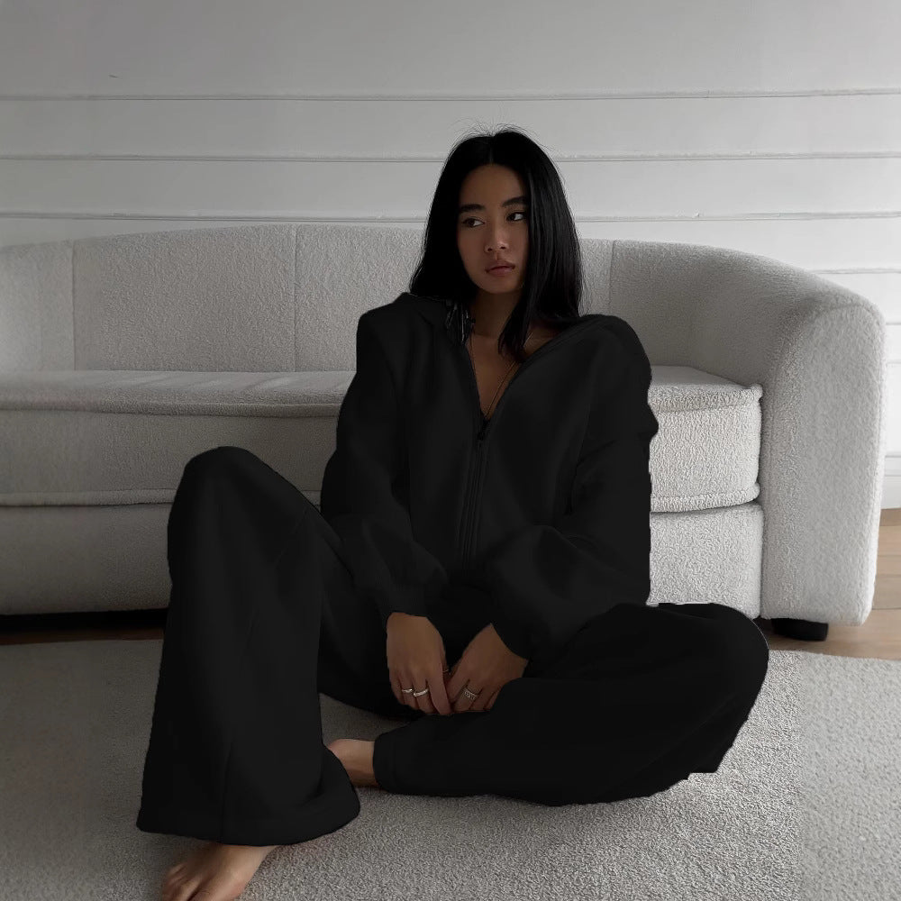 Damen lässiger Jumpsuit mit Kapuze und Reißverschluss R&B