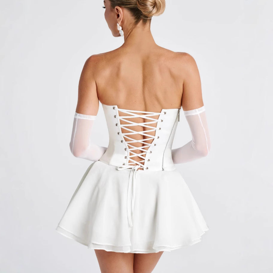 Damen Elegantes Hochzeitskleid mit ausgefallenem Wickeldesign und schwingendem Rock R&B