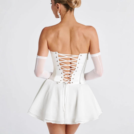 Damen Elegantes Hochzeitskleid mit ausgefallenem Wickeldesign und schwingendem Rock R&B