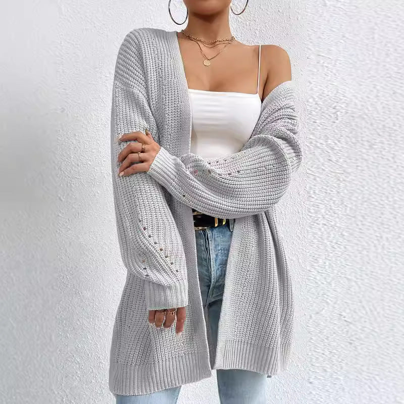 Damen Strickjacke mit luftiger Häkelstruktur und weitem Schnitt R&B