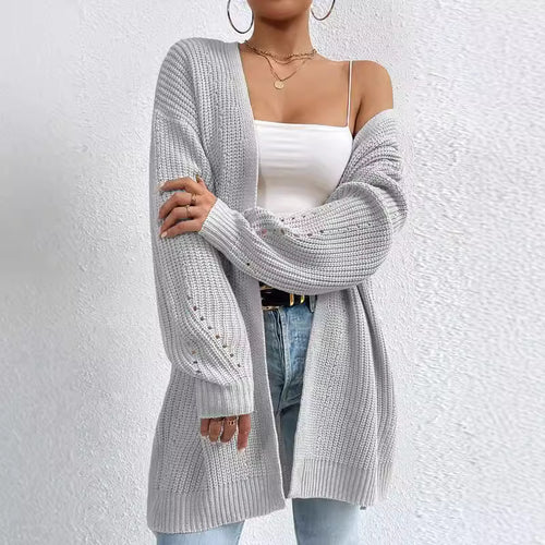Damen Strickjacke mit luftiger Häkelstruktur und weitem Schnitt R&B