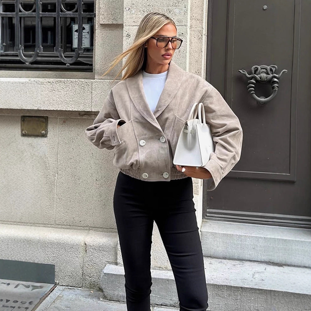 Damen elegante Kunstlederjacke mit tailliertem Schnitt R&B