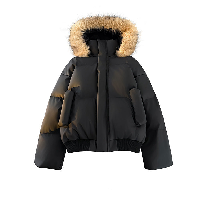 Damen modische Steppjacke mit kuscheligem Kunstfellbesatz und praktischen Taschen R&B