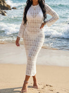 Damen Häkel-Midikleid mit elegantem Design und Figur betontem Schnitt R&B