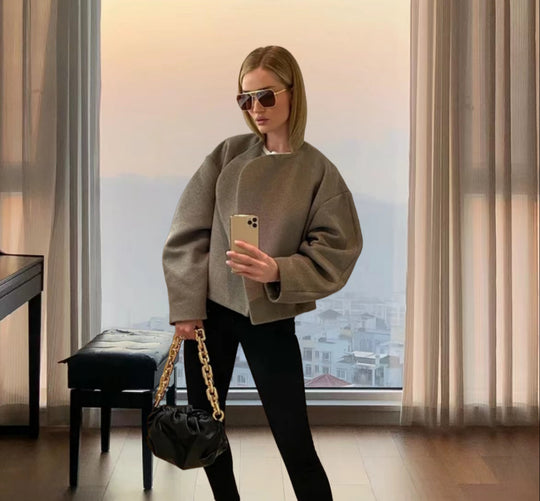 Damen Oversized Blazer mit asymmetrischem Design und eleganter Drapierung R&B
