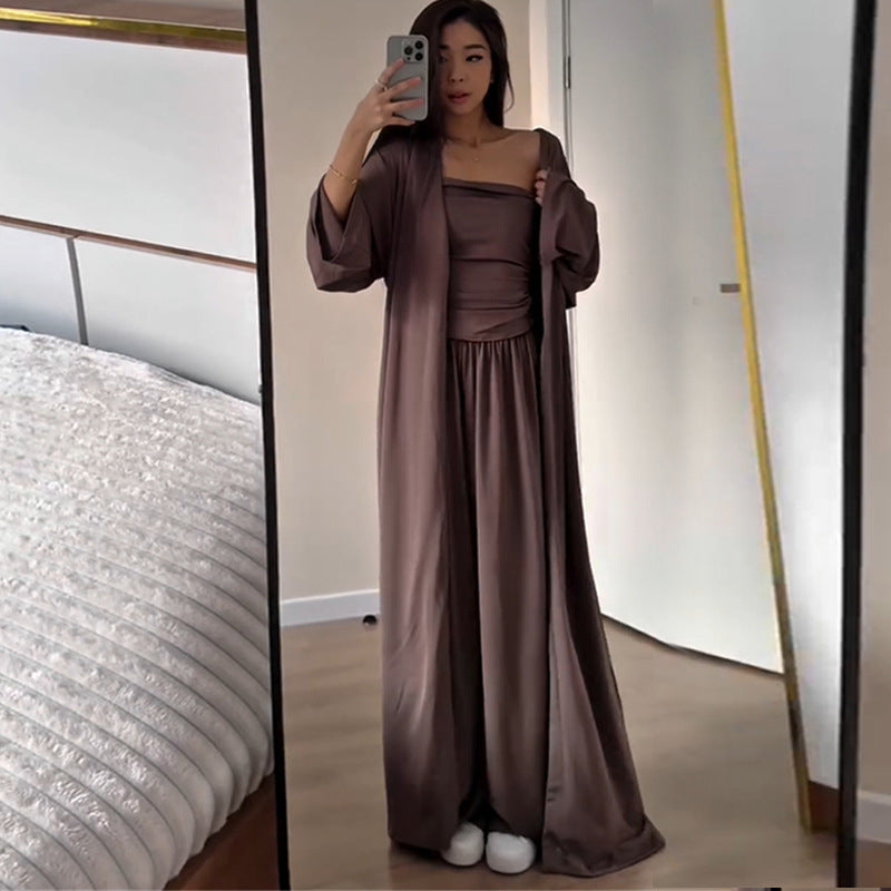 Damen luftiges Loungewear-Ensemble mit langem Kimono R&B