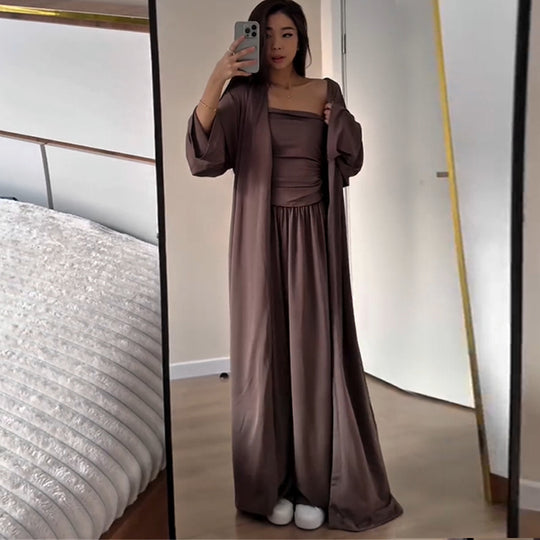 Damen luftiges Loungewear-Ensemble mit langem Kimono R&B