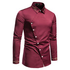 Herren Elegantes Langarmhemd mit asymmetrischem Knopfdesign und gesticktem Kragen R&B