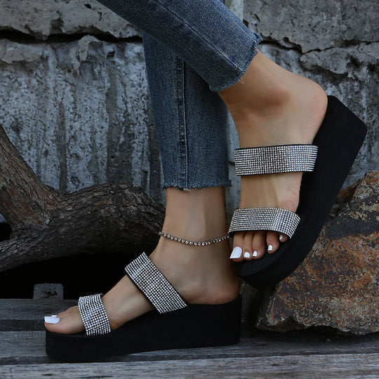 Damen modische Wedge-Sandalen mit funkelnden Strassdetails R&B