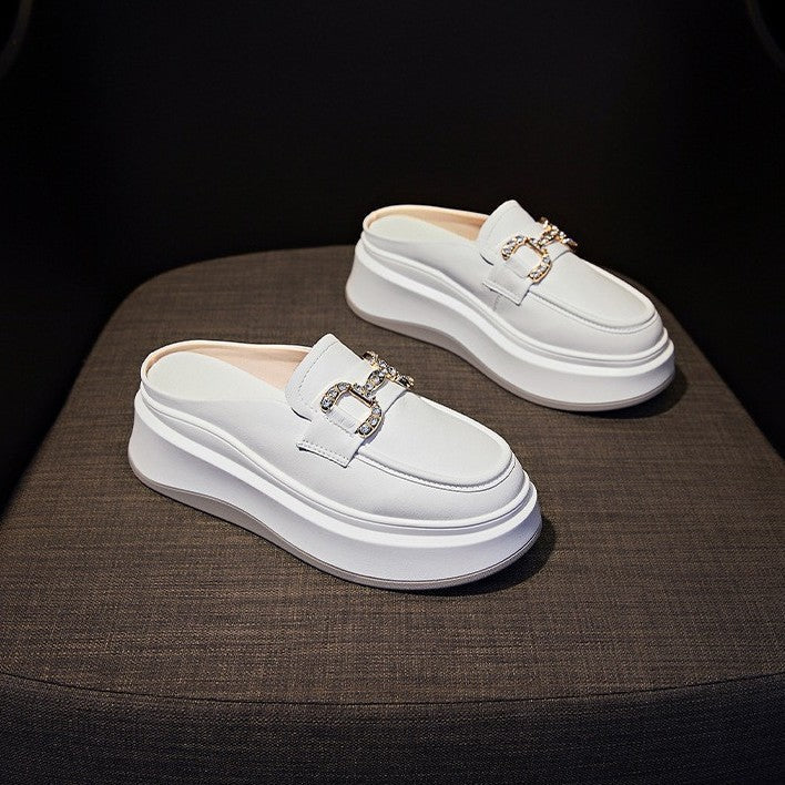 Damen elegante Plateau Clogs mit modischer Schnallen-Applikation