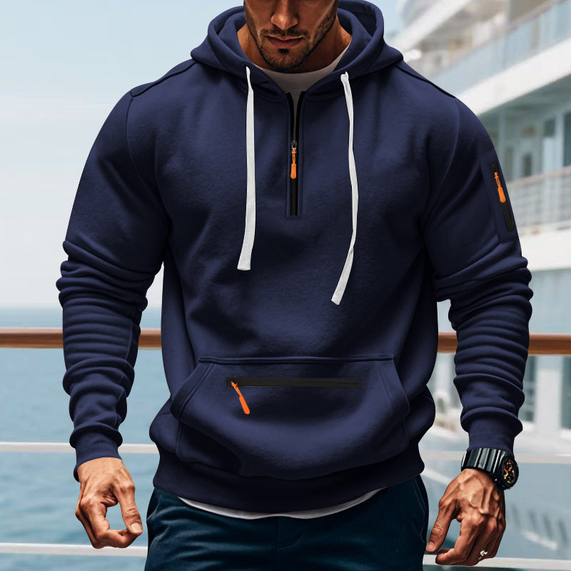 Herren sportlicher Kapuzenpullover mit praktischem Zwei-Wege-Reißverschluss und seitlichen Taschen R&B