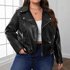 Damen Cropped Kunstleder Bikerjacke mit asymmetrischem Reißverschluss