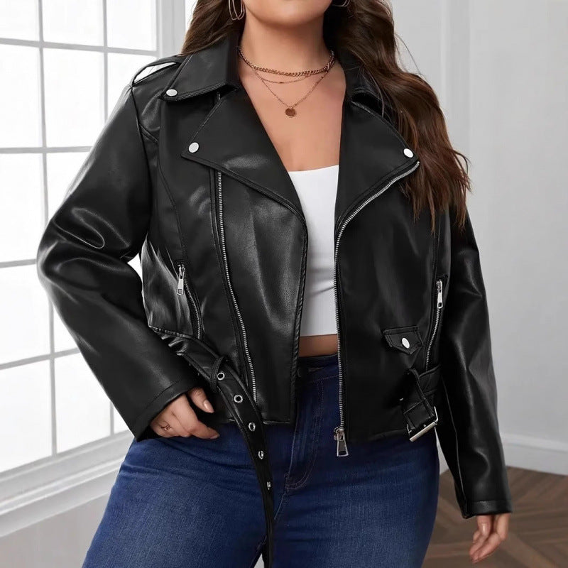 Damen Cropped Kunstleder Bikerjacke mit asymmetrischem Reißverschluss