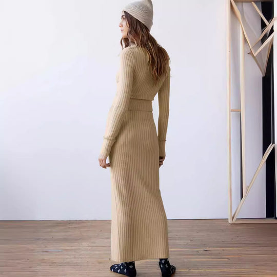 Damen Strickset mit Knopfleiste und hohem Schlitz R&B