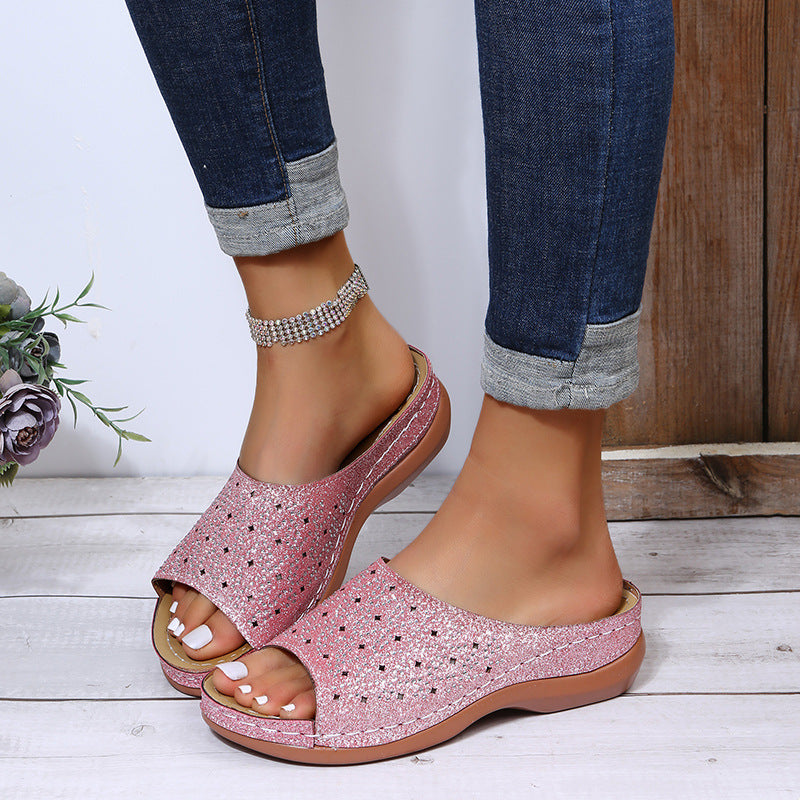 Damen Atmungsaktive und komfortable Sandalen mit Glitzerelementen