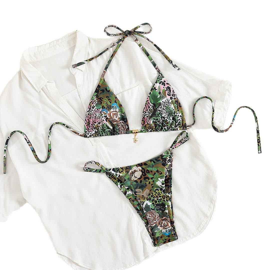 Damen Triangel-Bikini mit floralem Camouflage-Design R&B