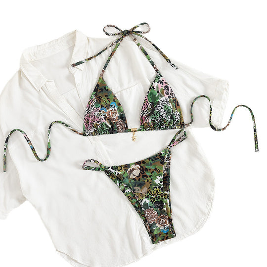Damen Triangel-Bikini mit floralem Camouflage-Design R&B