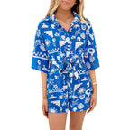 Damen Leichte Kurzarm-Bluse mit Bindegürtel