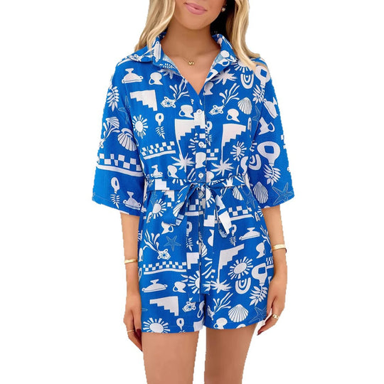 Damen Leichte Kurzarm-Bluse mit Bindegürtel R&B