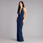 Damen elegantes Maxikleid mit einzigartigem Halterhalsschnitt R&B