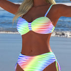 Damen Bikini-Set mit stilvollem Karomuster und goldfarbenen Akzenten