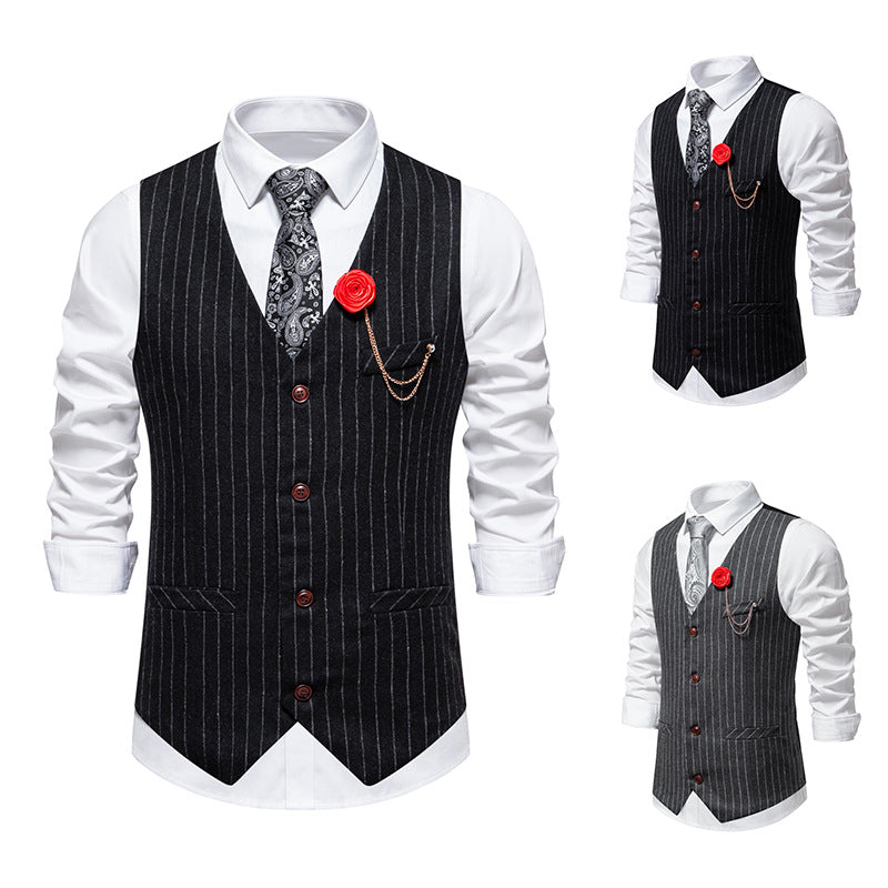 Herren elegante Weste mit schmalem Hahnentrittmuster und asymmetrischen Akzenten R&B